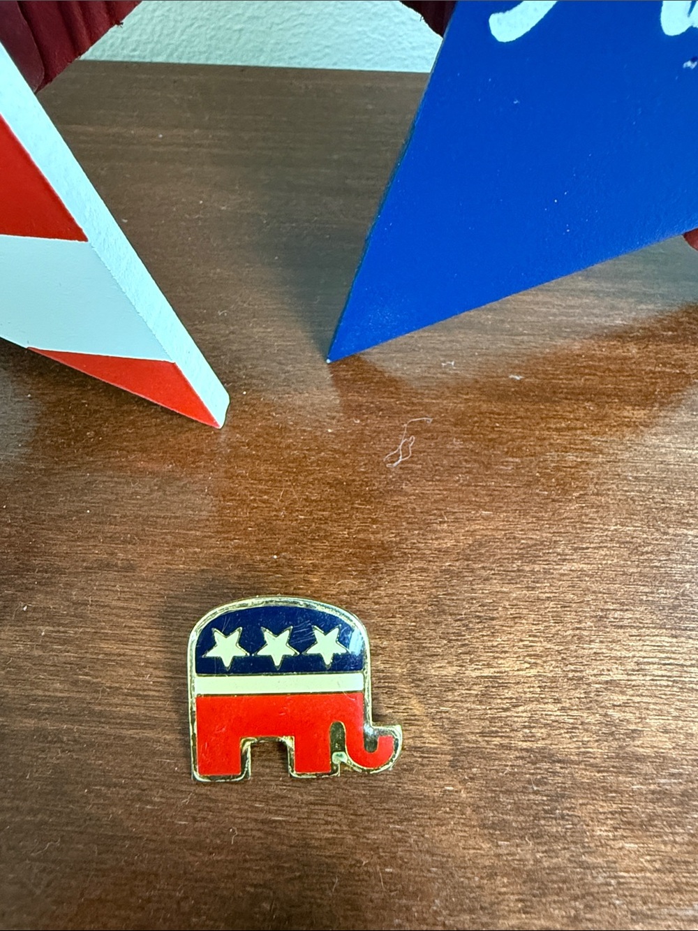Republican Elephant Enamel Pin - Red & Blue Stars
